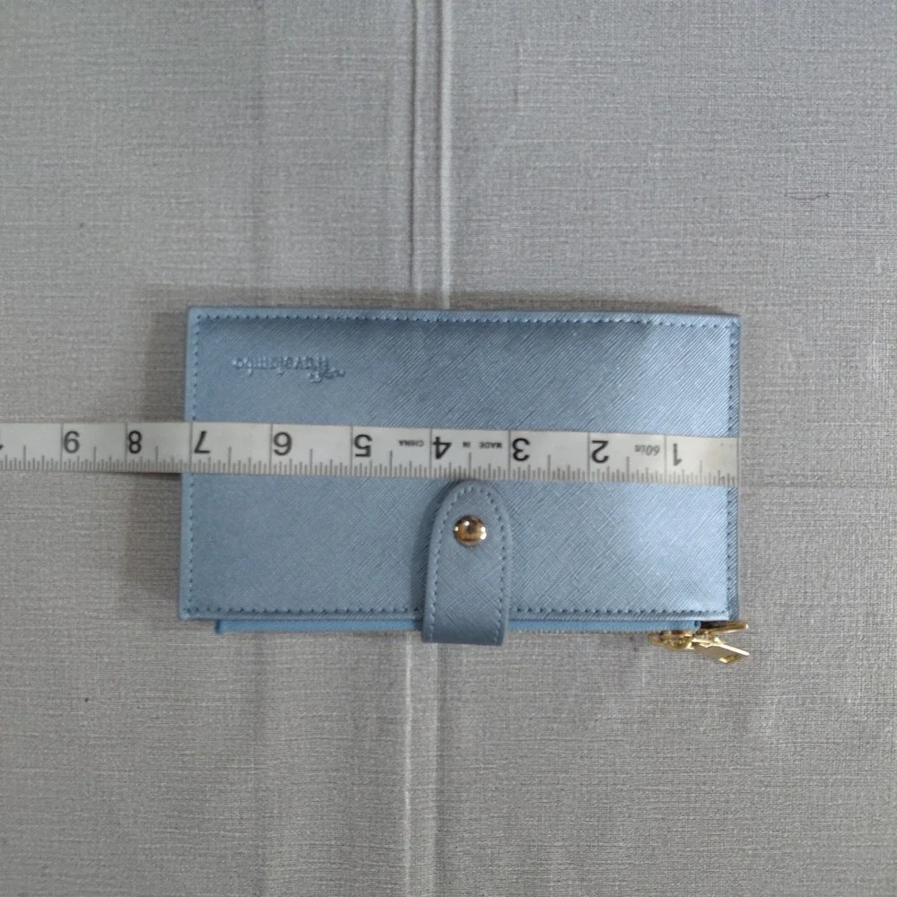 Travelambo RFID Blocking Bifold Multi Card Wallet With Zipper Pocket Gold Blue